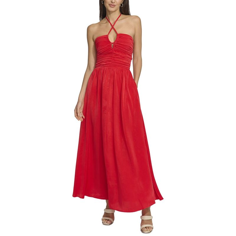 Dkny Womens Satin Ruch Front Midi Dress